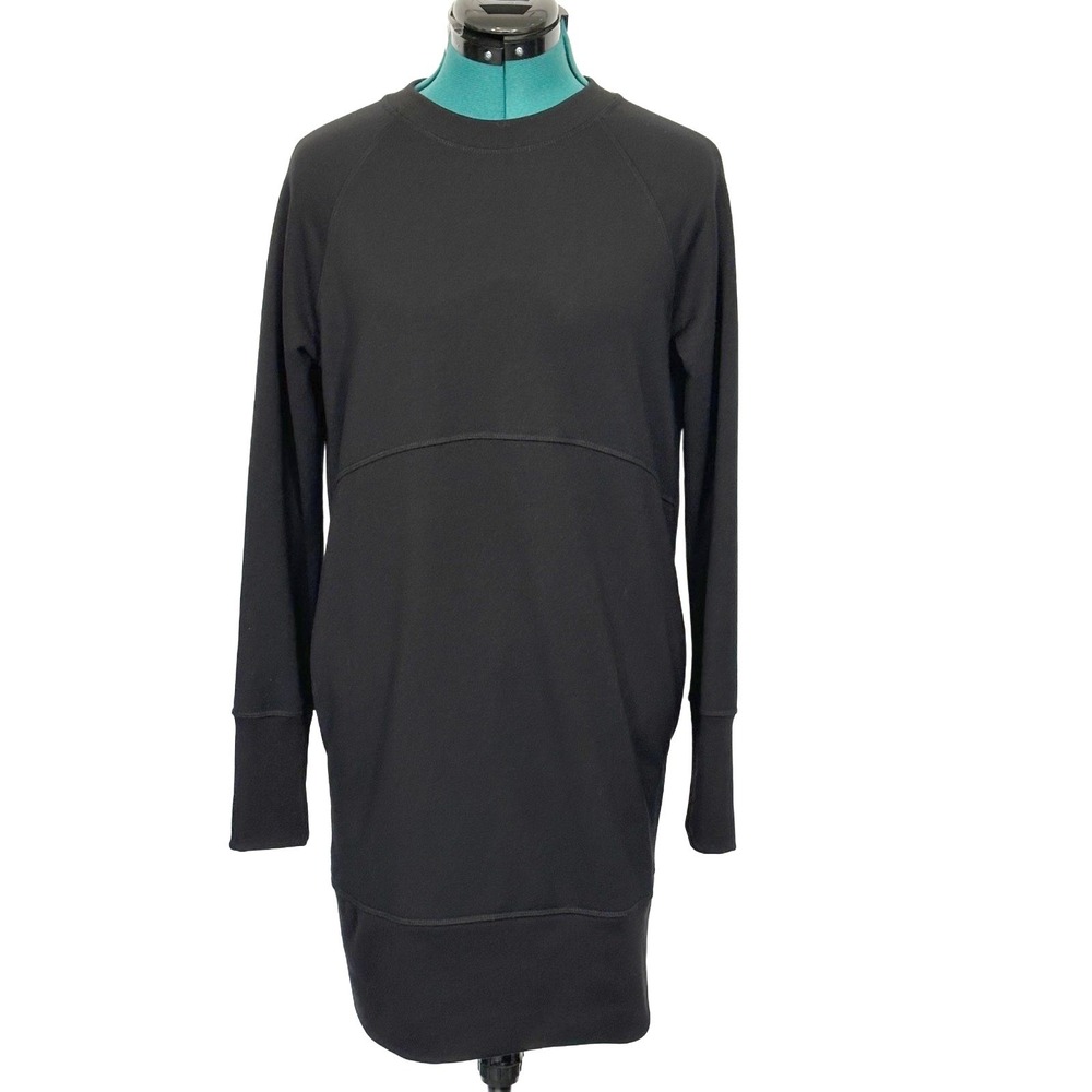 Athleta Bounce Back Sweatshirt Dress XS Black Athleisure Raglan Sleeve Mini